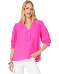 Lilly Pulitzer Mialeigh Elbow Sleeve Linen Top | Shirts & Tops -Pulitzerly Store 71OkmzdQUIL. AC SR736920